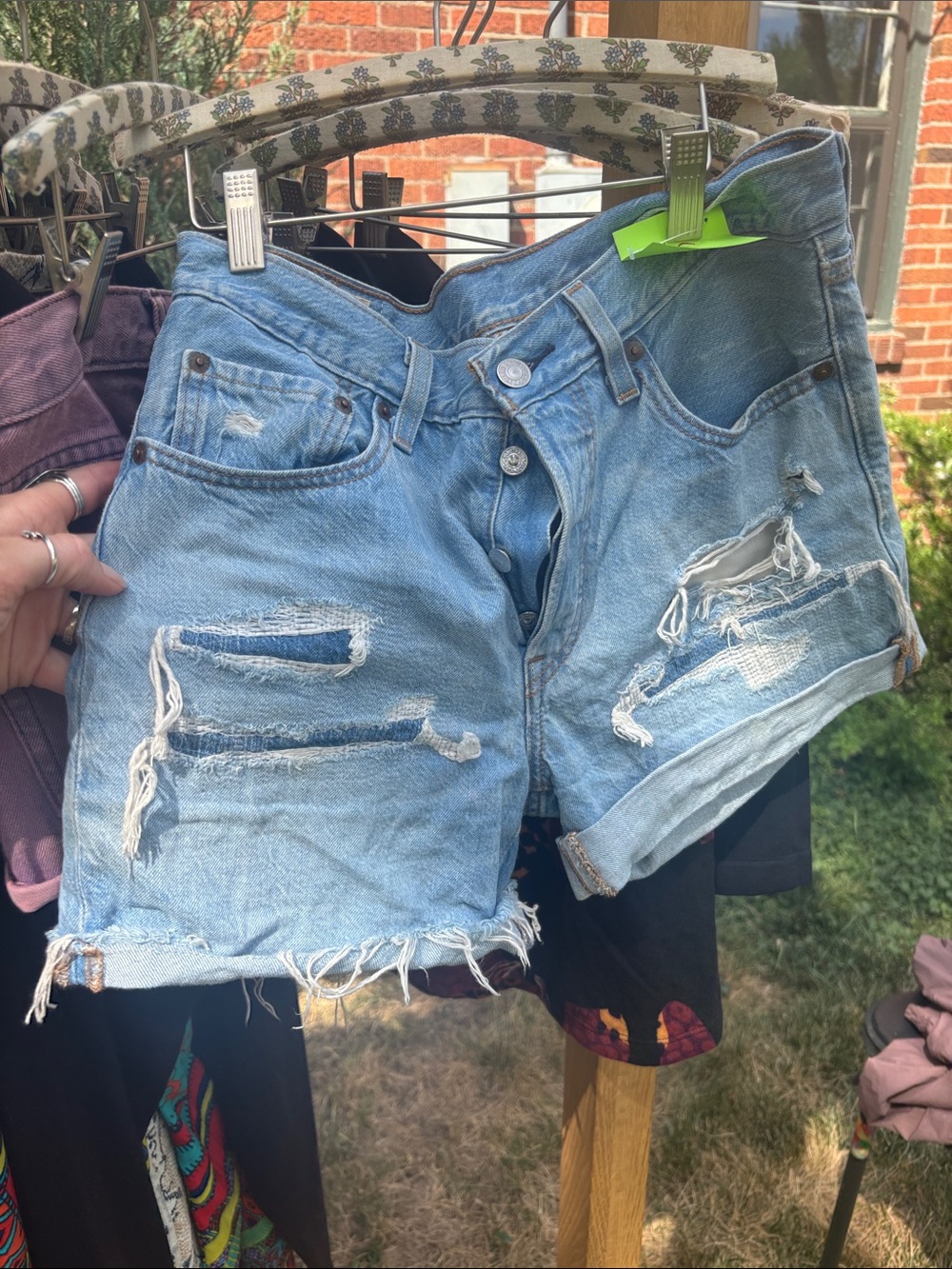 Levi's Light Blue Distressed High-Rise Denim Shorts